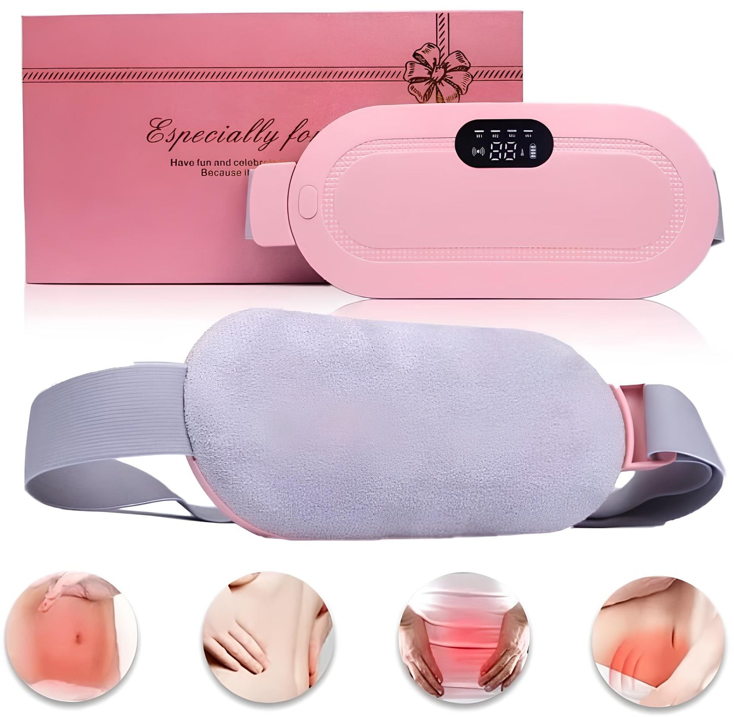 Period Pain Cramp Relief Belt -Portable Menstrual Heating Pad, Heated Belly Belt for Menstrual Cramp Relief with 3 Heat Levels and 4 Modes, Electric Belt Massage for Women and Girls